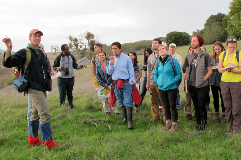 Students and professor out in the field