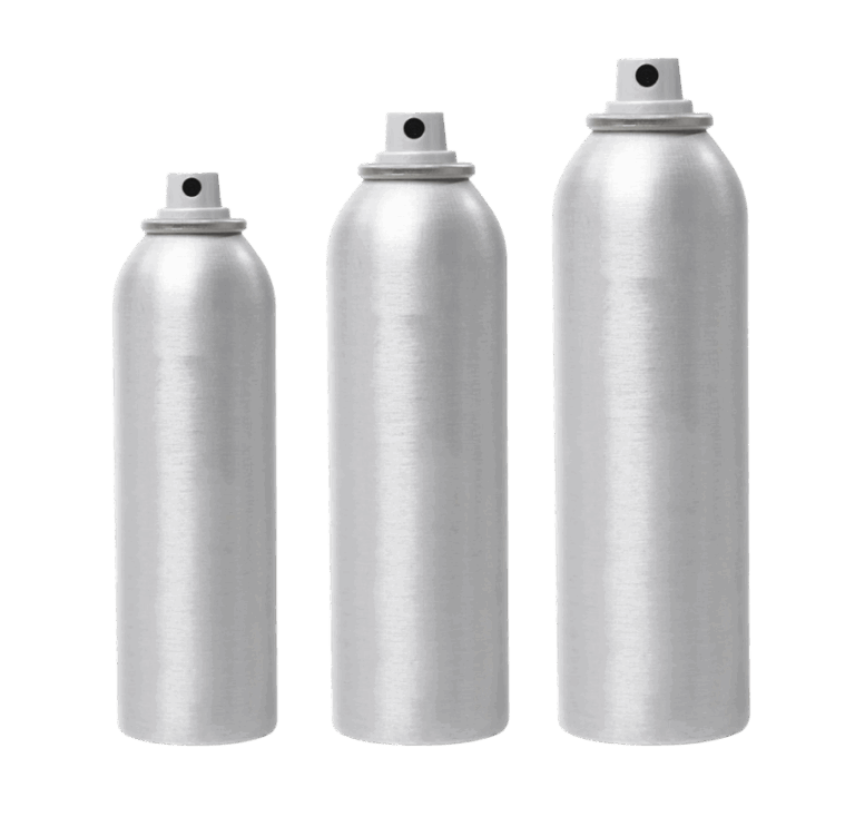 Three silver aerosol cans