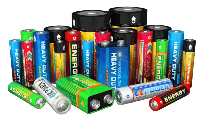 Group of batteries with different colors & sizes