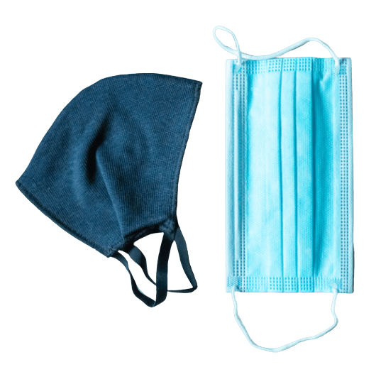 One cloth face mask and one disposable face mask