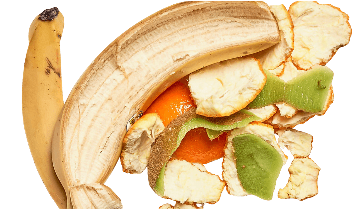 Banana peel, orange peel, kiwi peel