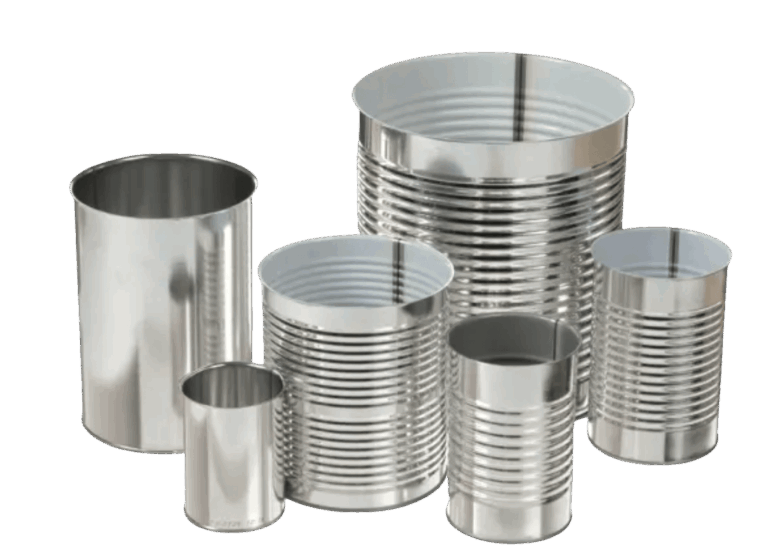 Six metal cans