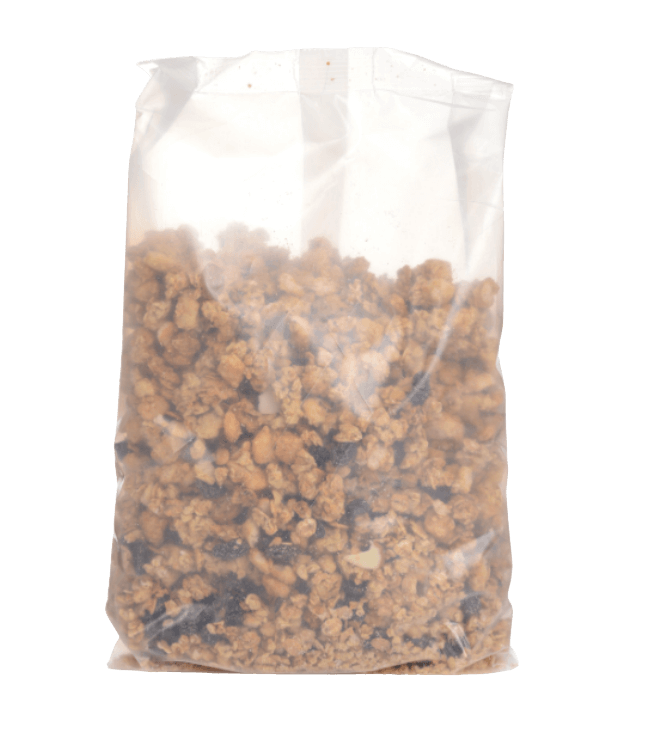 Clear bag with cereal inside