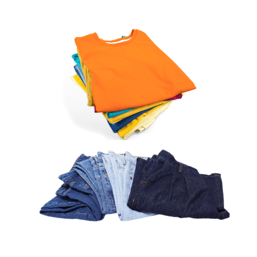 Pile of t-shirts and jeans