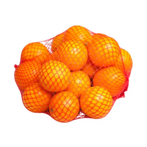 A bunch of tangerines wrapped in red plastic netting