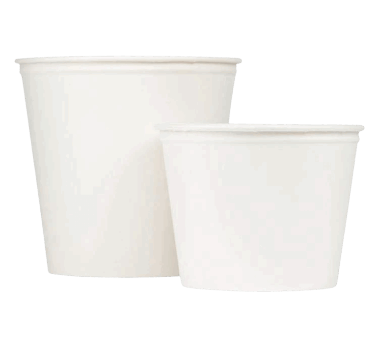 Two white paper tubs