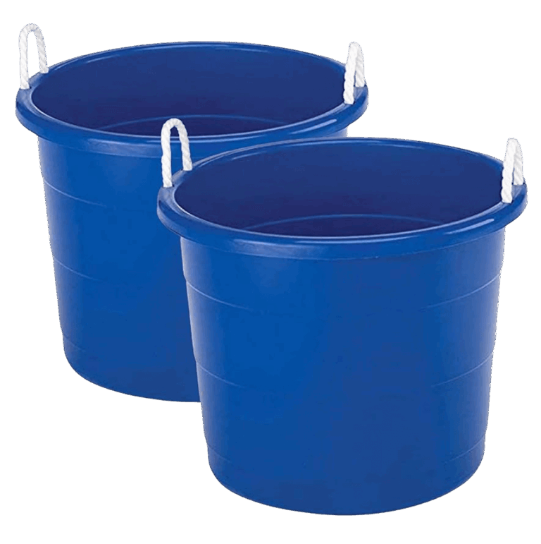 Two blue plastic buckets