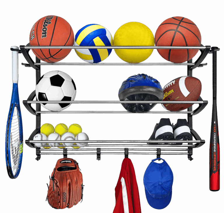 Soccer ball, football, basketball ball, volleyball, tennis racket, baseball bat
