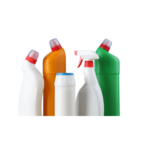 Five cleaner bottles