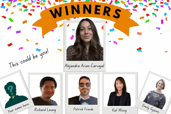 Graphic that says "Winners" and has five pictures of people and one space for a person that reads "This could be you!"