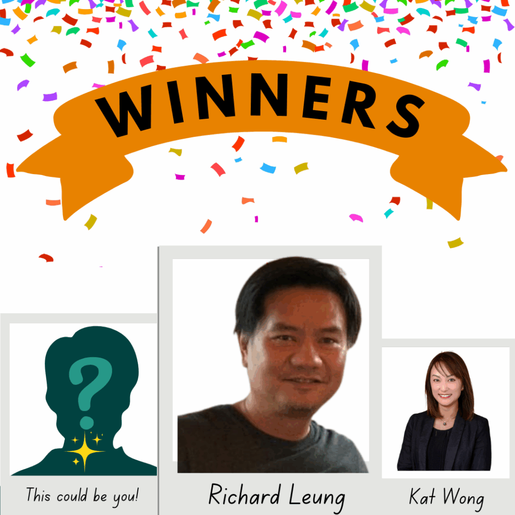 Graphic that says "Winners" and has two pictures of people and a space for a third picture that reads "This could be you!"