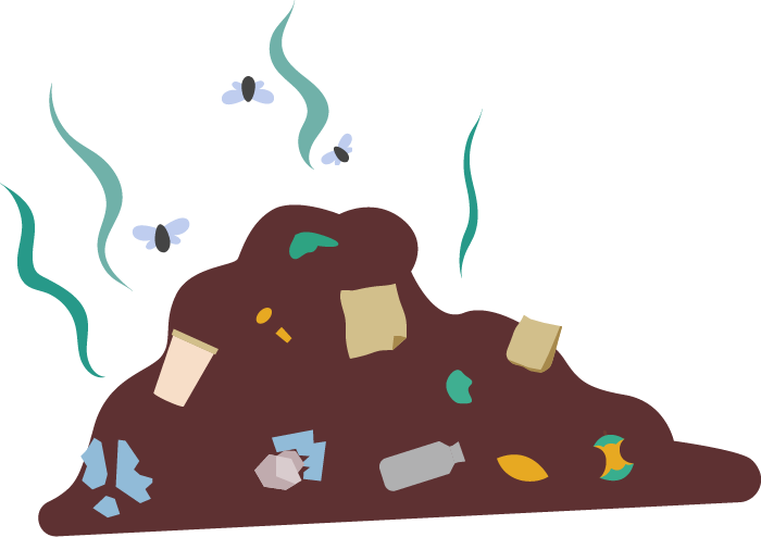 Pile of garbage with flies buzzing